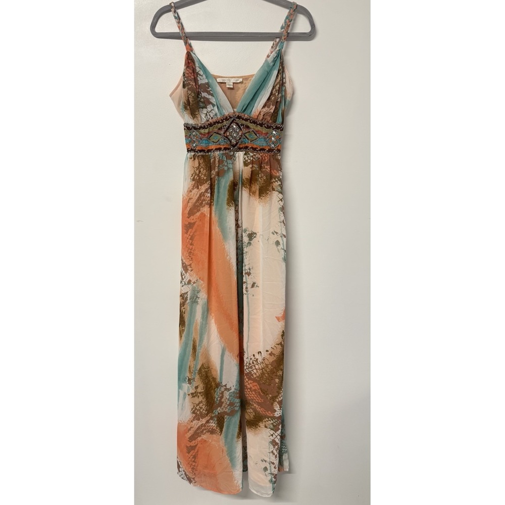 New BOSTON PROPER Multicolor  Embellished Waist Halter Maxi Dress Size 2  #28 - Picture 2 of 12